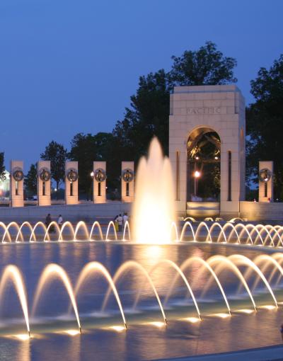 World War II Memorial at night, Washington, DC
